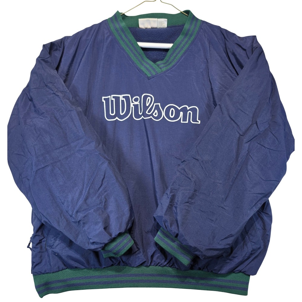 Vtg Wilson Y2K Advantage Mens Blue Green V-Neck Fleece Lined Nylon Windbreaker L
